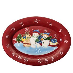 Studio Nova Festive Frosty Christmas 16 Inch Red Snowman Platter Serving